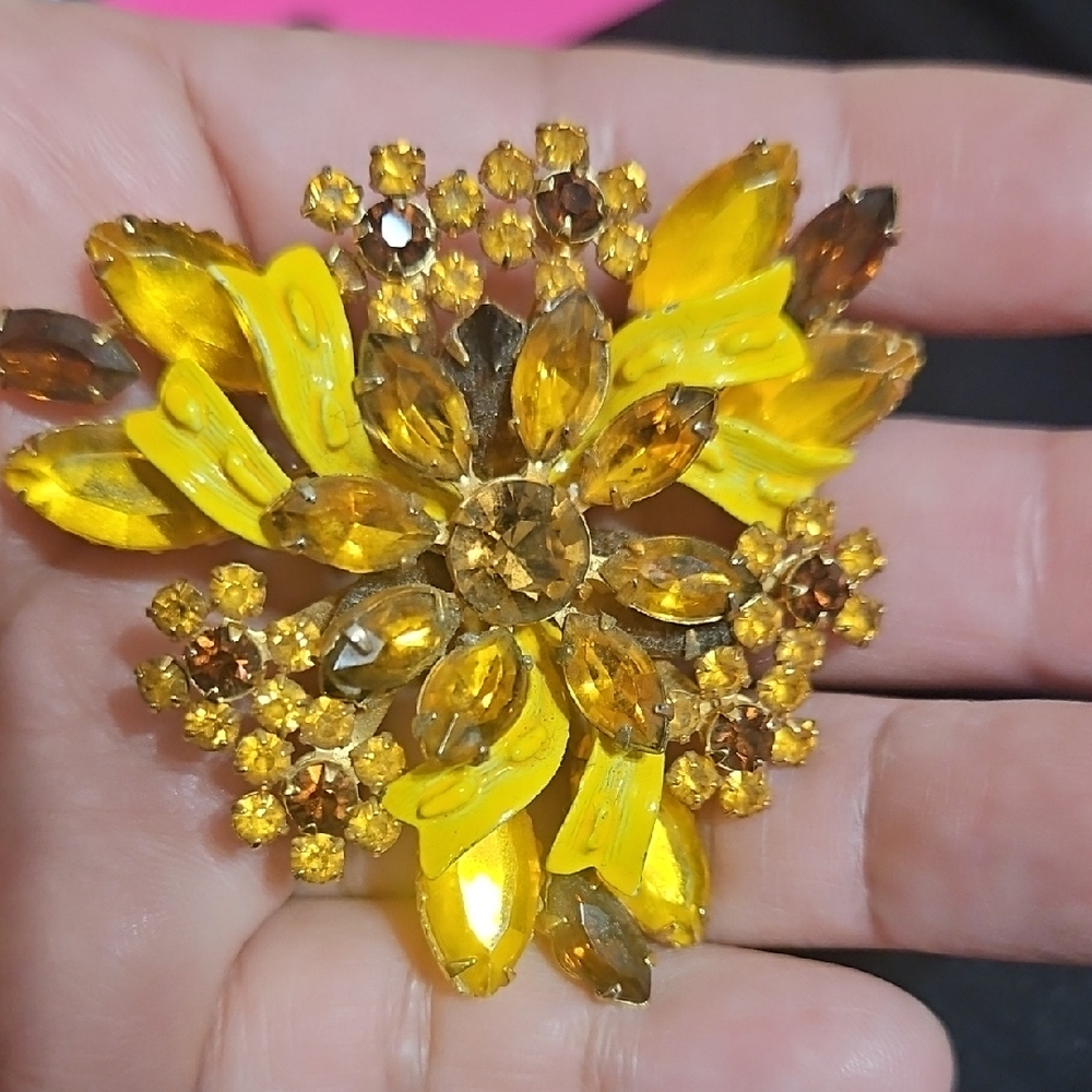 Yellow and Brown Floral Brooch